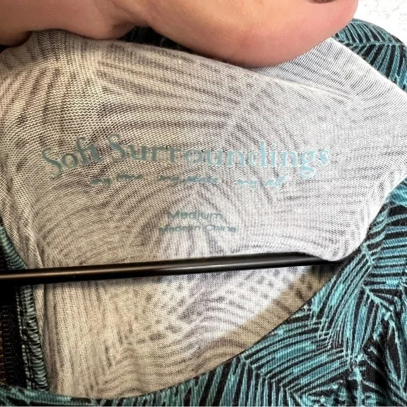 SOFT SURROUNDINGS Sorrento Stretch Jersey Pant Jumpsuit Green Leaves Tropical M - Picture 8 of 8